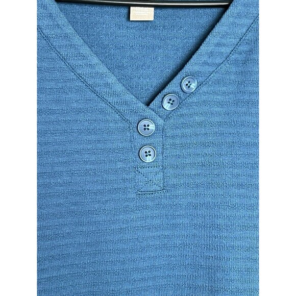 Chicos Sz 3 X-Large Blue Soft Stretch Knit V Neck Pullover Tunic Top Button - Picture 4 of 12